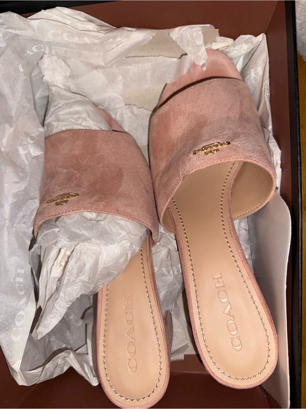 COACH Dusty Pink Suede Slide Mules